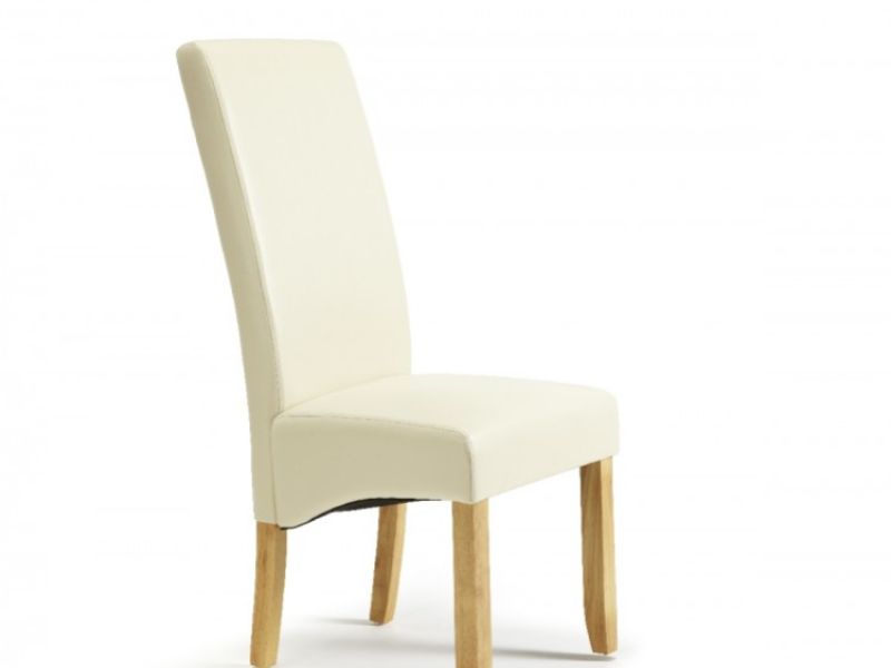 Serene Merton Cream Faux Leather Dining Chairs With Oak Legs (Pair)