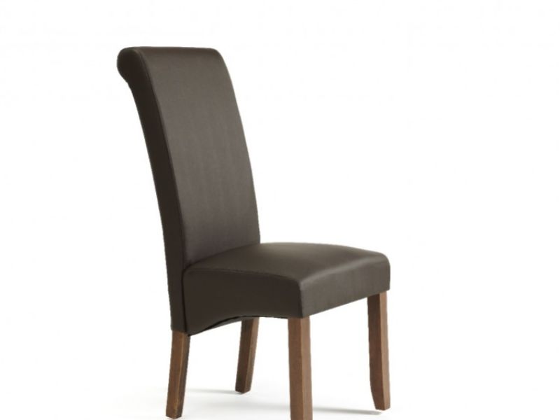 Serene Kingston Brown Faux Leather Dining Chairs With Walnut Legs (Pair)