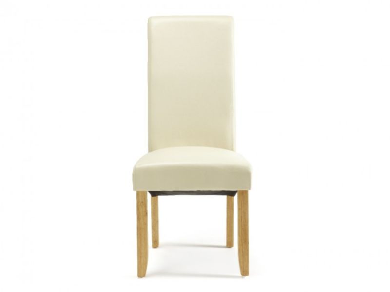 Serene Kingston Cream Faux Leather Dining Chairs With Oak Legs (Pair)
