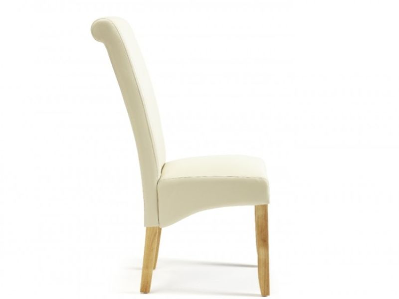 Serene Kingston Cream Faux Leather Dining Chairs With Oak Legs (Pair)
