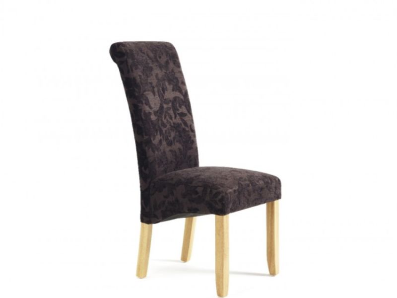 Serene Kingston Aubergine Floral Fabric Dining Chairs With Oak Legs (Pair)