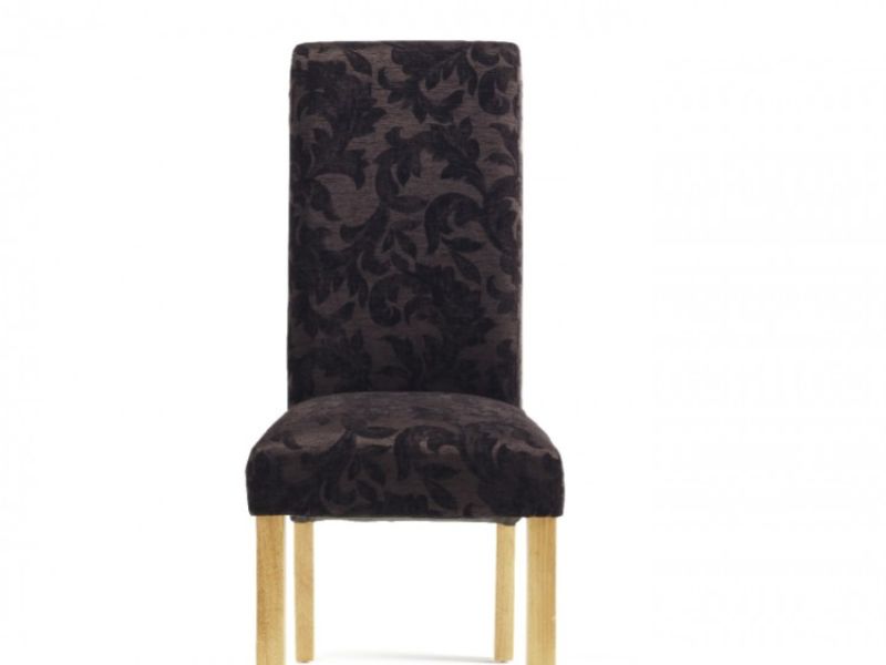 Serene Kingston Aubergine Floral Fabric Dining Chairs With Oak Legs (Pair)