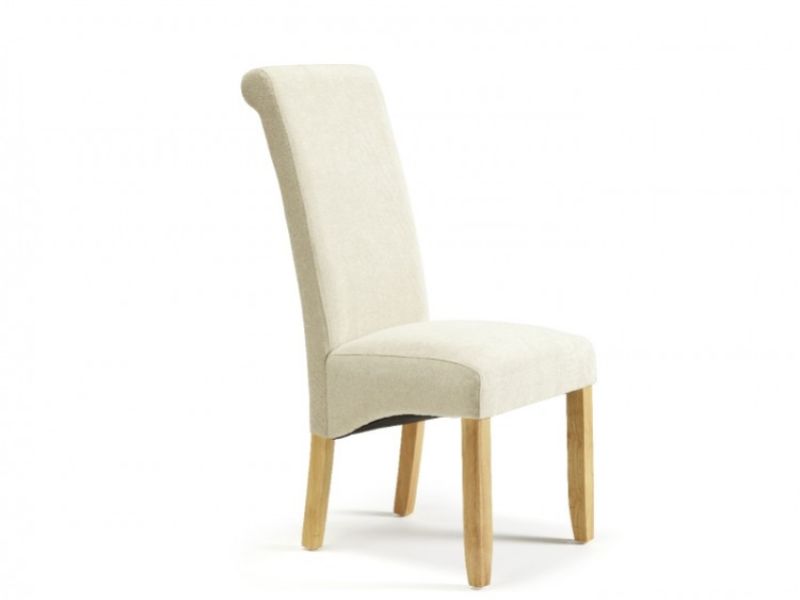 Serene Kingston Cream Fabric Dining Chairs With Oak Legs (Pair)