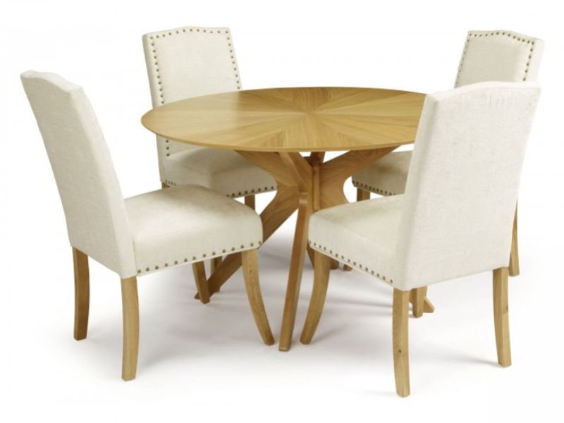 Serene Bexley Oak Dining Set With 4 x Pearl Fabric Knightsbridge Chairs