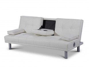 Sleep Design Manhattan White Faux Leather Sofa Bed With Bluetooth Speakers by UK Bed Store