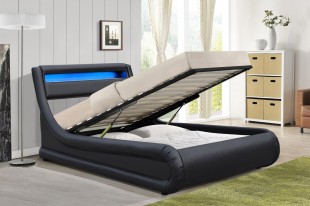 Black Faux Leather Ottoman Bed Frame, Faux Leather Storage Beds