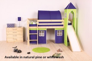 Mid sleeper bed with slide and tent top
