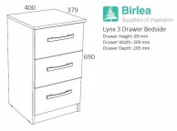 Birlea Lynx White Gloss 3 Drawer Bedside Thumbnail