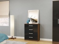 Birlea Lynx Walnut With Black Gloss 4 Drawer Chest of Drawers Thumbnail