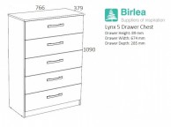Birlea Lynx Black with White Gloss 5 Drawer Chest of Drawers Thumbnail