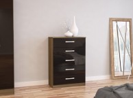 Birlea Lynx Walnut With Black Gloss 5 Drawer Chest of Drawers Thumbnail