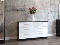 Birlea Lynx Black with White Gloss 6 Drawer Wide Chest of Drawers Thumbnail