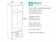 Birlea Lynx Black with White Gloss 2 Door Combi Robe Thumbnail