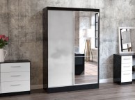 Birlea Lynx Black with White Gloss Sliding Door Wardrobe with Mirror Thumbnail