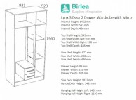 Birlea Lynx Black Gloss 3 Door 2 Drawer Wardrobe With Centre Mirror Thumbnail
