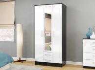 Birlea Lynx Black with White Gloss 3 Door 2 Drawer Wardrobe with Centre Mirror Thumbnail