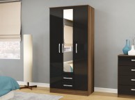 Birlea Lynx Walnut With Black Gloss 3 Door 2 Drawer Wardrobe with Centre Mirror Thumbnail