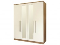 GFW Keswick 4 Door Cream Gloss Wardrobe With Mirrors Thumbnail