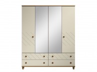 KT Geo Alabaster And Oak 4 Door Mirrored Gents Wardrobe Thumbnail