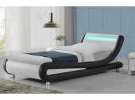 Sleep Design Barcelona 3ft Single Black And White Faux Leather Bed Frame With LED Lights Thumbnail