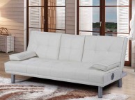 Sleep Design Manhattan White Faux Leather Sofa Bed With Bluetooth Speakers Thumbnail