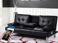 Sleep Design Manhattan Black Faux Leather Sofa Bed With Bluetooth Speakers Thumbnail