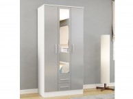 Birlea Lynx White With Grey Gloss 3 Door 2 Drawer Wardrobe with Centre Mirror Thumbnail