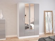 Birlea Lynx White With Grey Gloss 4 Door 2 Drawer Wardrobe With Centre Mirrors Thumbnail