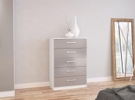 Birlea Lynx White With Grey Gloss 5 Drawer Chest of Drawers Thumbnail