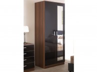 GFW Ottawa 2 Door Wardrobe with Mirror in Walnut and Black Gloss Thumbnail