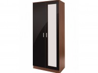 GFW Ottawa 2 Door Wardrobe with Mirror in Walnut and Black Gloss Thumbnail