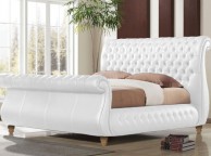 Time Living Swan White 5ft Kingsize REAL LEATHER Bed Frame Thumbnail