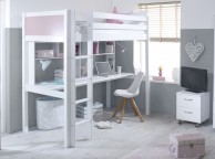 Thuka Nordic Highsleeper Bed 2 With Rose Coloured End Panels And Long Desk Thumbnail