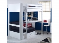 Thuka Nordic Highsleeper Bed 3 With Flat White End Panels, Desk And Black Sofabed Thumbnail