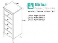Birlea Palermo 5 Drawer Narrow Mirrored Chest Thumbnail