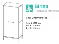 Birlea Urban Rustic Finish 2 Door Wardrobe Thumbnail