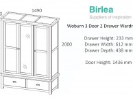 Birlea Woburn Oak 3 Door 2 Drawer Wardrobe Thumbnail