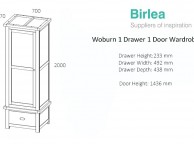 Birlea Woburn Oak 1 Door 1 Drawer Wardrobe Thumbnail