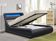 Sleep Design Barcelona 3ft Single Black Faux Leather Ottoman Bed Frame With LED Lights Thumbnail