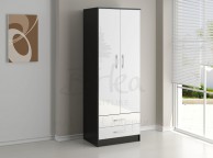 Birlea Lynx Black with White Gloss 2 Door Combi Robe Thumbnail