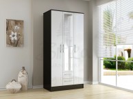 Birlea Lynx Black with White Gloss 3 Door 2 Drawer Wardrobe with Centre Mirror Thumbnail