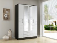 Birlea Lynx Black with White Gloss 4 Door 2 Drawer Wardrobe with Centre Mirrors Thumbnail