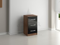 Birlea Lynx Walnut With Black Gloss 3 Drawer Bedside Thumbnail