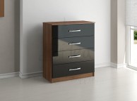 Birlea Lynx Walnut With Black Gloss 4 Drawer Chest of Drawers Thumbnail