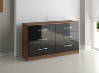 Birlea Lynx Walnut With Black Gloss 6 Drawer Wide Chest of Drawers Thumbnail