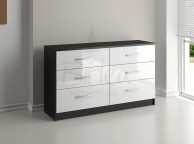 Birlea Lynx Black with White Gloss 6 Drawer Wide Chest of Drawers Thumbnail