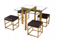 LPD Cube Glass And Metal Dining Set With Brown Seats Thumbnail