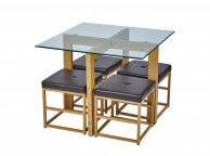 LPD Cube Glass And Metal Dining Set With Brown Seats Thumbnail