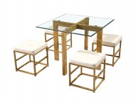 LPD Cube Glass And Metal Dining Set With Cream Seats Thumbnail