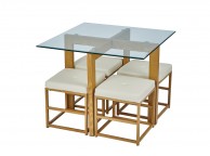 LPD Cube Glass And Metal Dining Set With Cream Seats Thumbnail